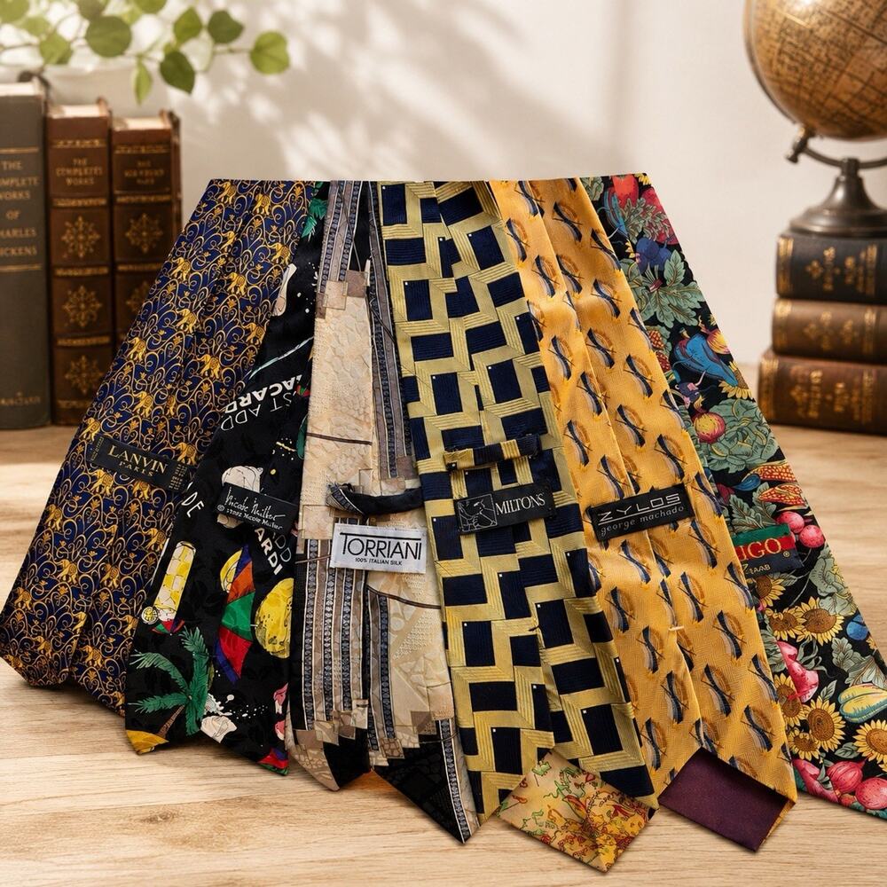 Vintage Designer Necktie Lot 6 | Lanvin Zylos Hugo Boss Torriani Italian Silk - Picture 2 of 2